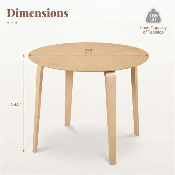 37.5" Round Dining Table, Solid Rubber Wood Legs For 4 People (Natural)