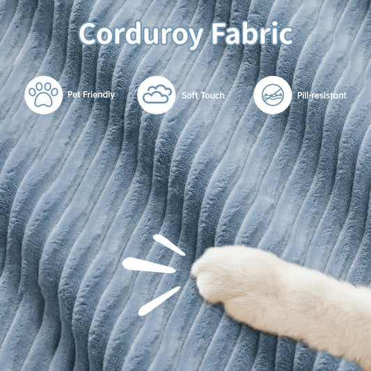 L-shaped Modular Sofa No Assembly Ergonomic Design Pet-friendly LuxuryCorduroy Fabric Fabric Extra-wide Curved Armrests 32D High-resilience Sponge For Living Rooms Bedroom,Blue