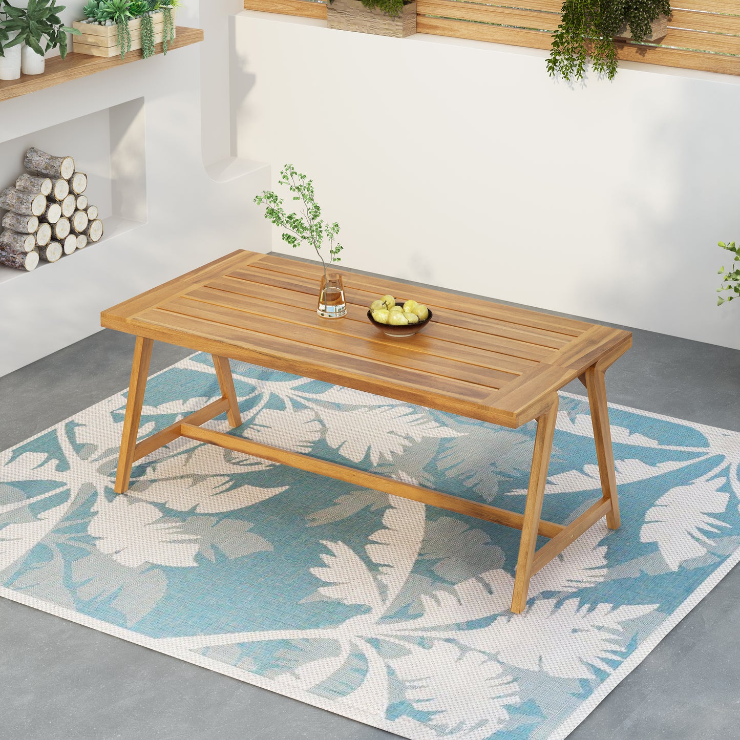 Modern Outdoor Dining Table, Acacia Wood Patio Table With Teak Finish - Weather-Resistant Garden, Poolside Deck Dining Set For 4-6 People