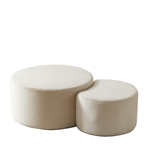 Nesting Coffee Table Set Of 2,Upholstered Round Coffee Tables Set Of 2 For Living Room, Modern Foam Round Coffee Table Side Table End Table Ottoman, No Assembly