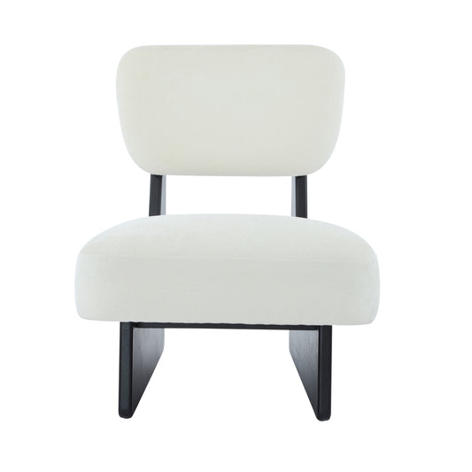 Modern Beige Lounge Chair With Polyester Upholstery, Sturdy Wood Base With Black Finish, Minimalist And Stylish Accent Seating For Living Room, Bedroom, Or Office