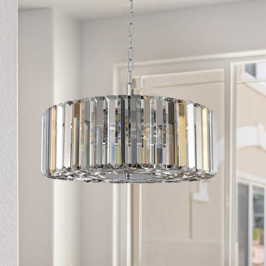 Same As W1340120171 L5017 17 Chrome Crystal Pendant Chandelier, Modern Hanging Light Fixture With Adjustable Height, 4-Light E26 Base For Living Room, Dining Room, Or Kitchen No Bulbs