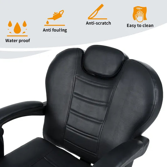 Classic Reclining Barber Chair Salon Chair For Hair Stylist With Heavy Duty Hydraulic Pump, 360' Rotation, Tattoo Chair Shampoo Beauty Salon Equipment, Max Load Weight 330 Lbs, Black