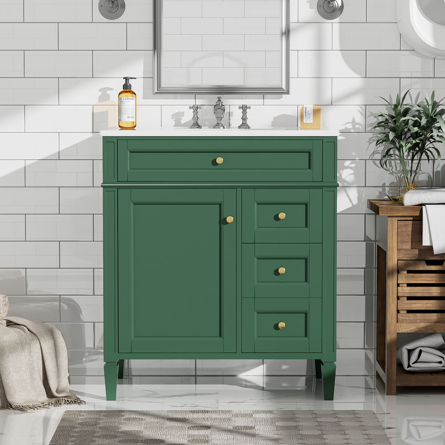 30'' Bathroom Vanity With Top Sink, Modern Bathroom Storage Cabinet With 2 Drawers And A Tip-out Drawer, Single Sink Bathroom Vanity
