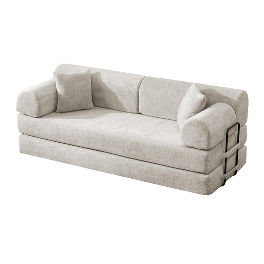 Convertible Sleeper Sofa Bed,two-tone Blended Boucle Fabric Folding Mattress Couch With Fixed-Shape Frame, Floor Sofa Lounge Couch For Living Room Bedroom Light