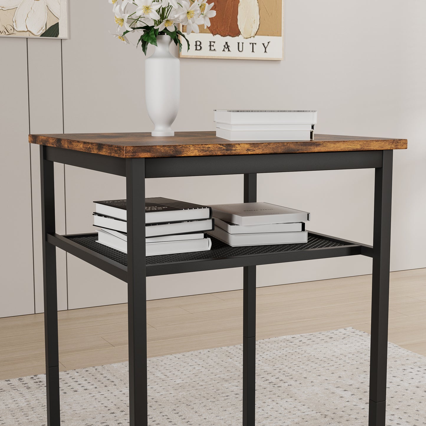 Bar Table, Equipped With 2 Bar Stools , With Backrest And Partition Rustic Brown