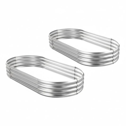 Galvanized And Elevated Garden Bed Set, Equipped With A Safety Rubber Frame And Oval Metal Planting Boxes
