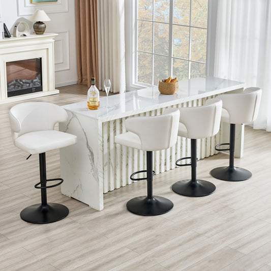 Modern Rotating Adjustable Bar Chair, PU Leather Belt Backrest Swivel Chair, Suitable For Kitchen Bar Counter And Dining Room, Adjustable Height, Capable Of Bearing 300 Pounds White -4 Pieces