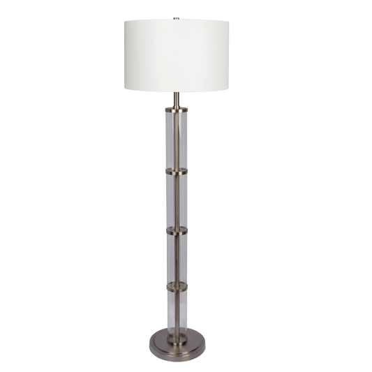 Nimbus Brushed Nickel Floor Lamp With 3-Way Rotary Clear Glass Body Metal Base