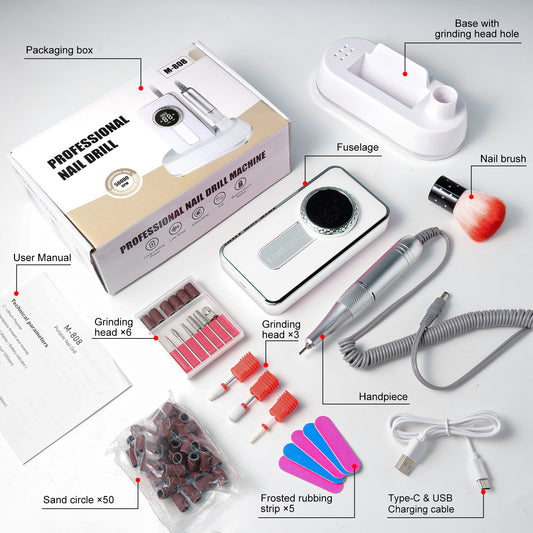 Electric 45000RPM Nail Drill Machine Rechargeable Portable Nail File Electric DIY Nail Drill Kit With Smart LCD Screen For Gel Nail Manicure And Pedicure Reflective Body Etc