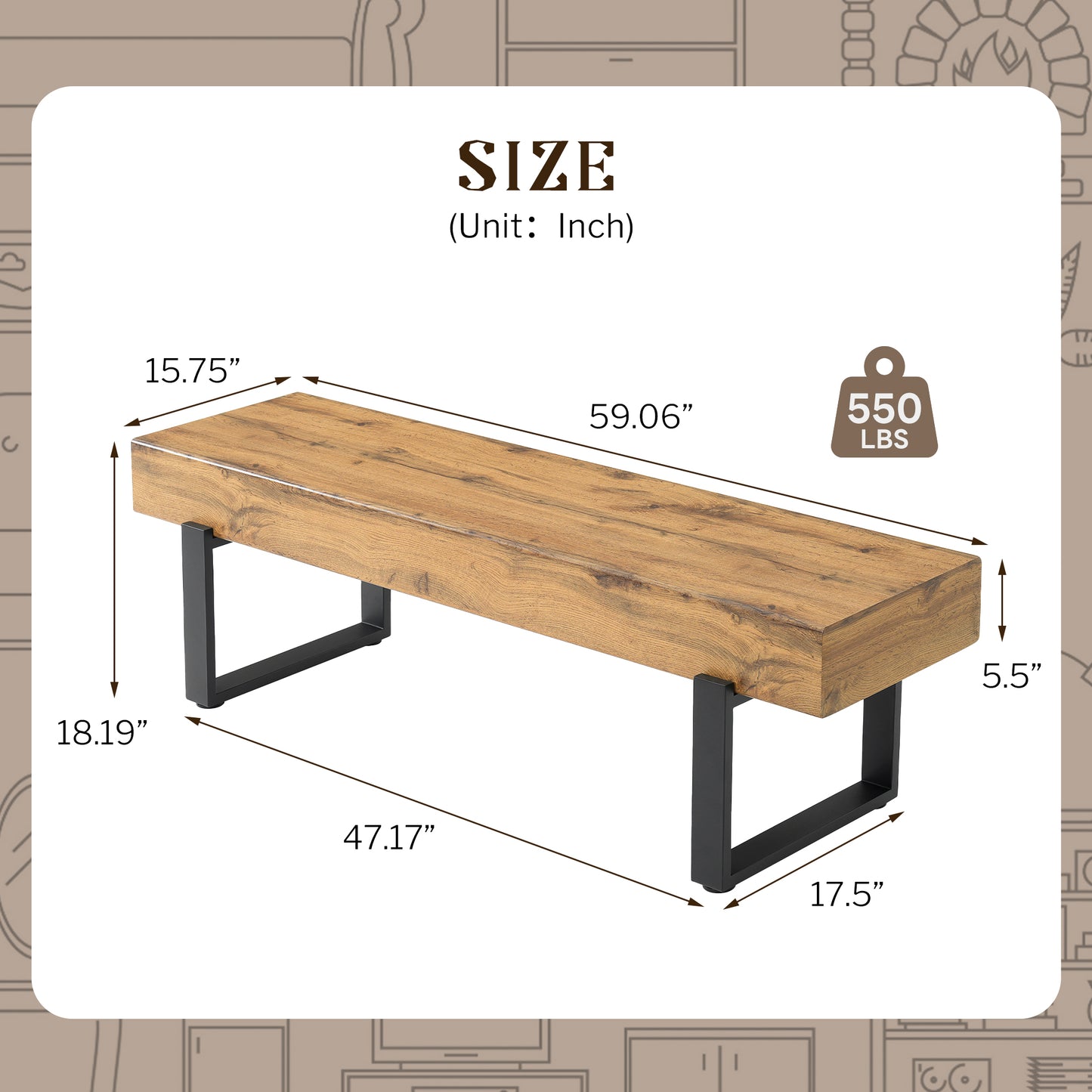 59 Wood Bench For Bedroom End Of Bed, Farmhouse Indoor Kitchen Table Benches,Versatile Modern Shoe Bench For Entryway, Natural