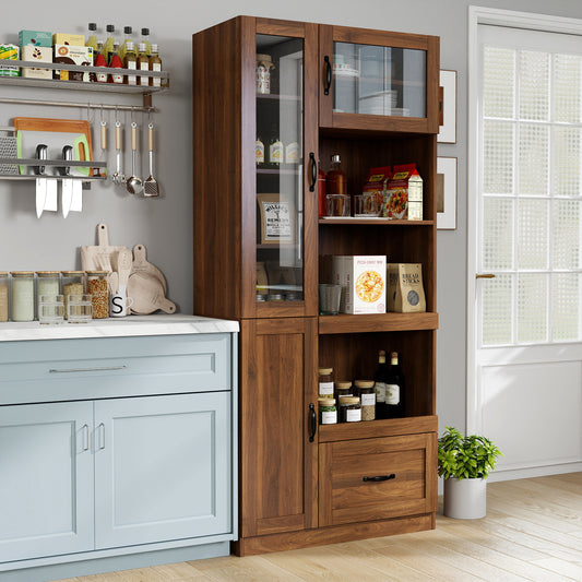 Kitchen Hutch Cabinet Farmhouse Kitchen Hutch Buffet Cabinet With Microwave Stand, Freestanding Buffet Sideboard Coffee Bar Cabinet