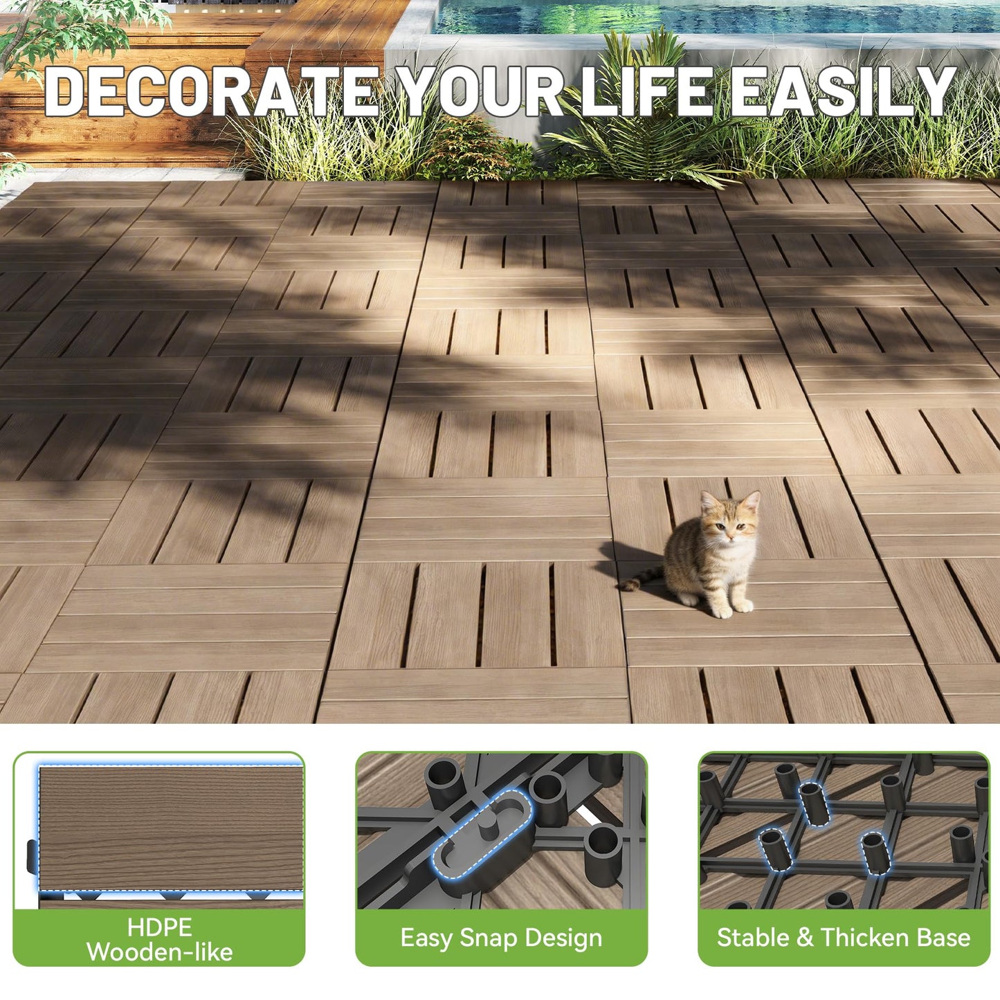 27 Pcs Interlocking Deck Tiles, 12 X 12 HDPE Outdoor Flooring, Patio Flooring Outdoor Waterproof, Deck Tiles Outdoor Waterproof For Deck Garden Poolside, All Weather Use -Dark Brown