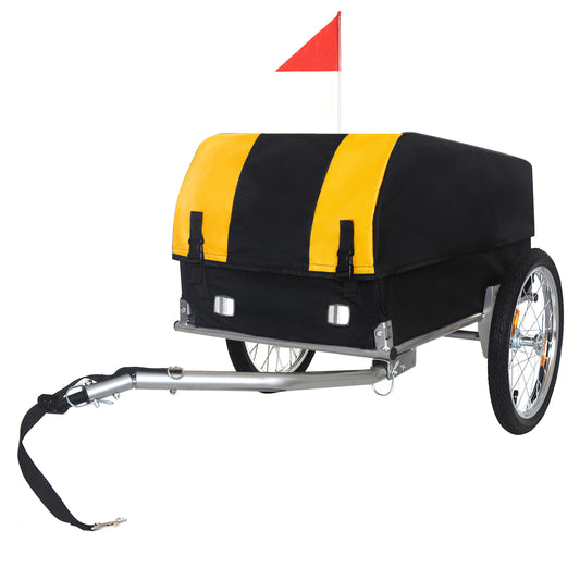 Heavy- Duty Bike Cargo Trailer With Removable Waterproof Cover- 8 Lbs Capacity 16 All- Terrain Wheels & Foldable Design For Camping Groceries Yellow Black