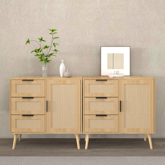 Modern Rattan Wood Dresser Wood Storage Cabinet Sideboard For Bedroom, Living Room, Entryway, Hallway