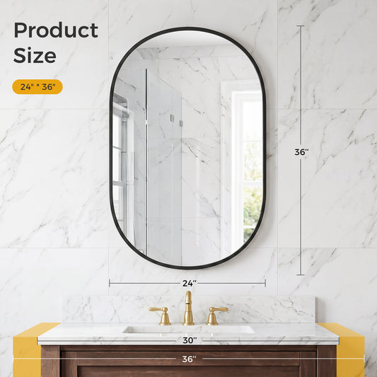 Bathroom Mirror, Oval Wall Mirror, With Rust-proof Metal Frame And Tempered Glass