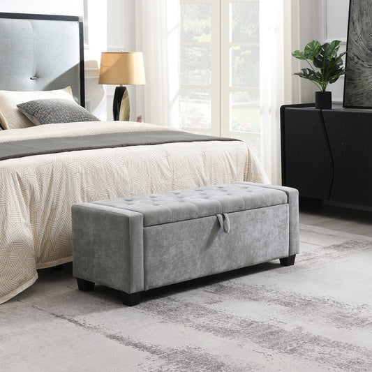 48 Ottoman With Storage, Storage Ottoman Bench With Safety Hinge, Upholstered Entryway Bench With Seating For Bedroom, Living Room, Hold Up To 350 Lb, Light Grey