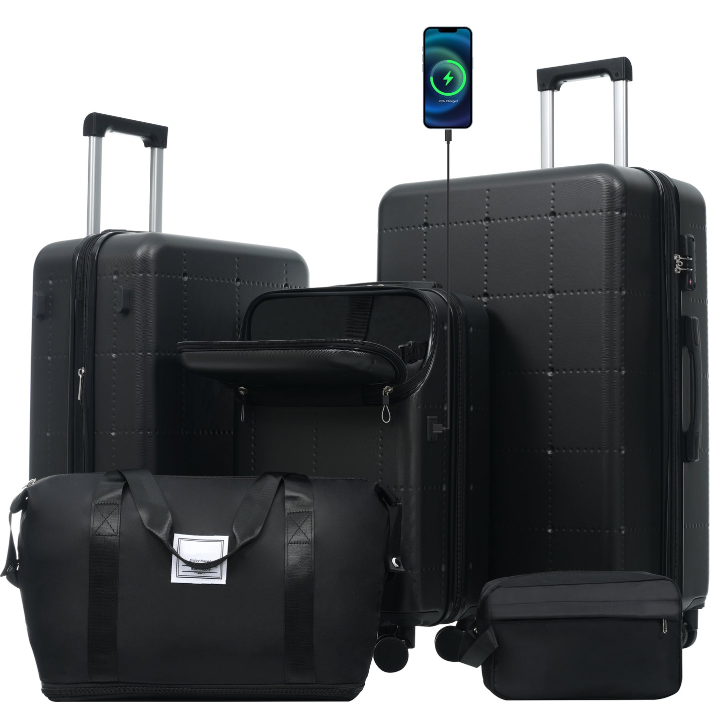 Hardside Luggage Set 5 Piece With Bags,20IN Half-opening Carry On Luggage With USB Port, Expandable 24IN 28IN Luggage With Double Spinner Wheels TSA Lock