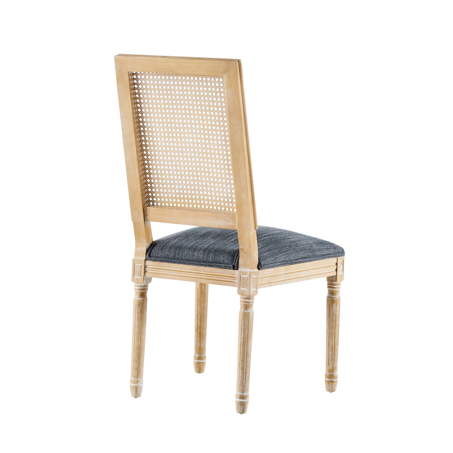 French Country Dining Chairs - Elegant Cane Backrest & Upholstered Seats With Fluted Legs - Rustic Weathered Finish - Solid Rubberwood Frame - Vintage Inspired Kitchen & Dining Room Chairs