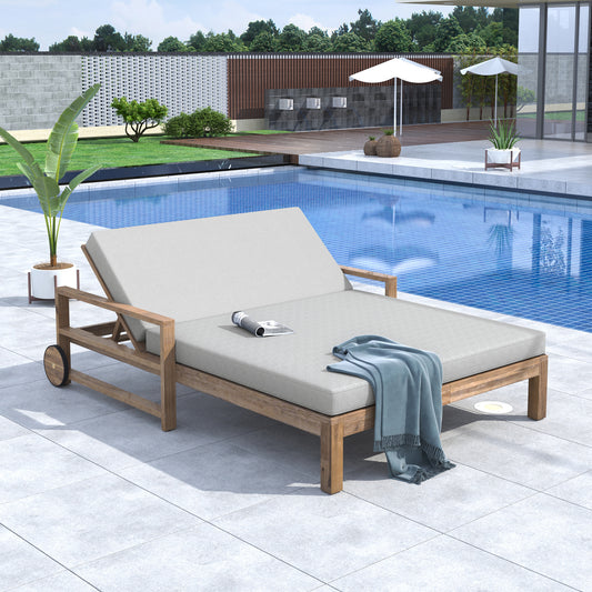 TREXM 1-Piece Farmhouse-styled Wooden Outdoor Sunbed For Ultimate Relaxation Outdoor Daybed Seating 2 People For Poolside Garden And Backyard Grey
