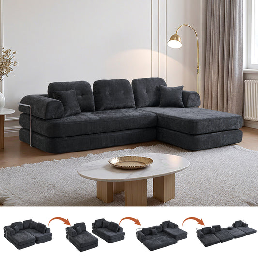 104 Boneless Sofa,Sectional Compressed Couch With Chaise, Deep Seat Modular Sectional Sofa Chenille Memory Foam Sofa Boneless Couches For Living Room Bedroom, No Assembly Required