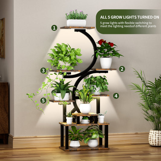 8-Tiered Indoor Plant Stand With 5 Grow Lights, 10-Level Stepless Dimming, Durable Thickened Metal Steel Pipe 0.8mm For Living Room, Garden