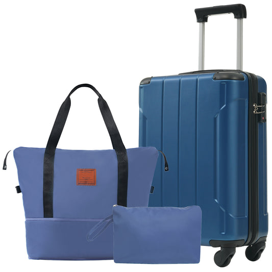 20 Inch Carry On Luggage Set 3 Piece With Spinner Wheels, Lightweight Hardshell ABS Suitcase For Weedend Getaways, Business Travel, Blue