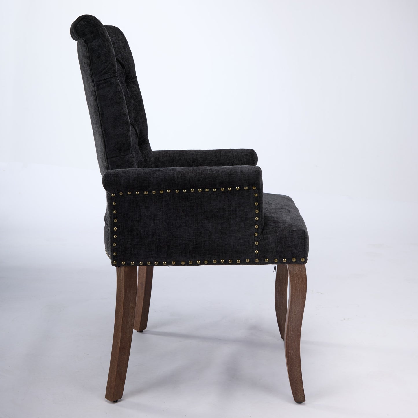 Upholstered Chenille Fabric Accent Dining Chair, Curved Solid Wood Legs, Elegant Tufted Club Dining Room Kitchen Room Arm Dining Chair, Single Pack,Black,SW1895BK