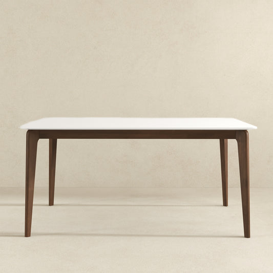 Lindsey Mid-Century Modern Solid Wood Dining Table With White Top And Walnut Legs, 59 Inches For Bedroom Hallway, Entryway
