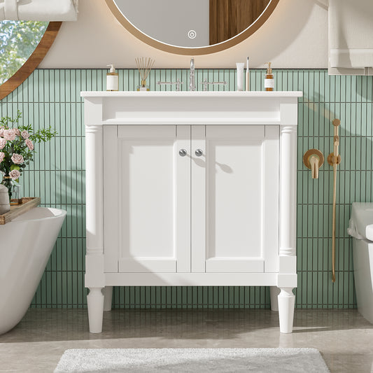 30 Luxurious Bathroom Vanity Cabinet With Ceramic Sink Basin, 30-Inch, Storage Cabinet With Soft Close Doors And Solid Wood Legs