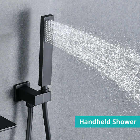 Modern Style Matte Black Wall Mount Tub Filler Bathroom Bathtub Faucet Shower Set