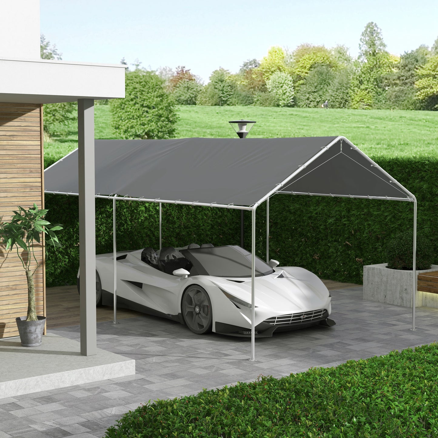 10 X 20ft Carport Roof, UV Resistant Canopy Replacement Cover With Ball Bungee Cords, Dark Gray