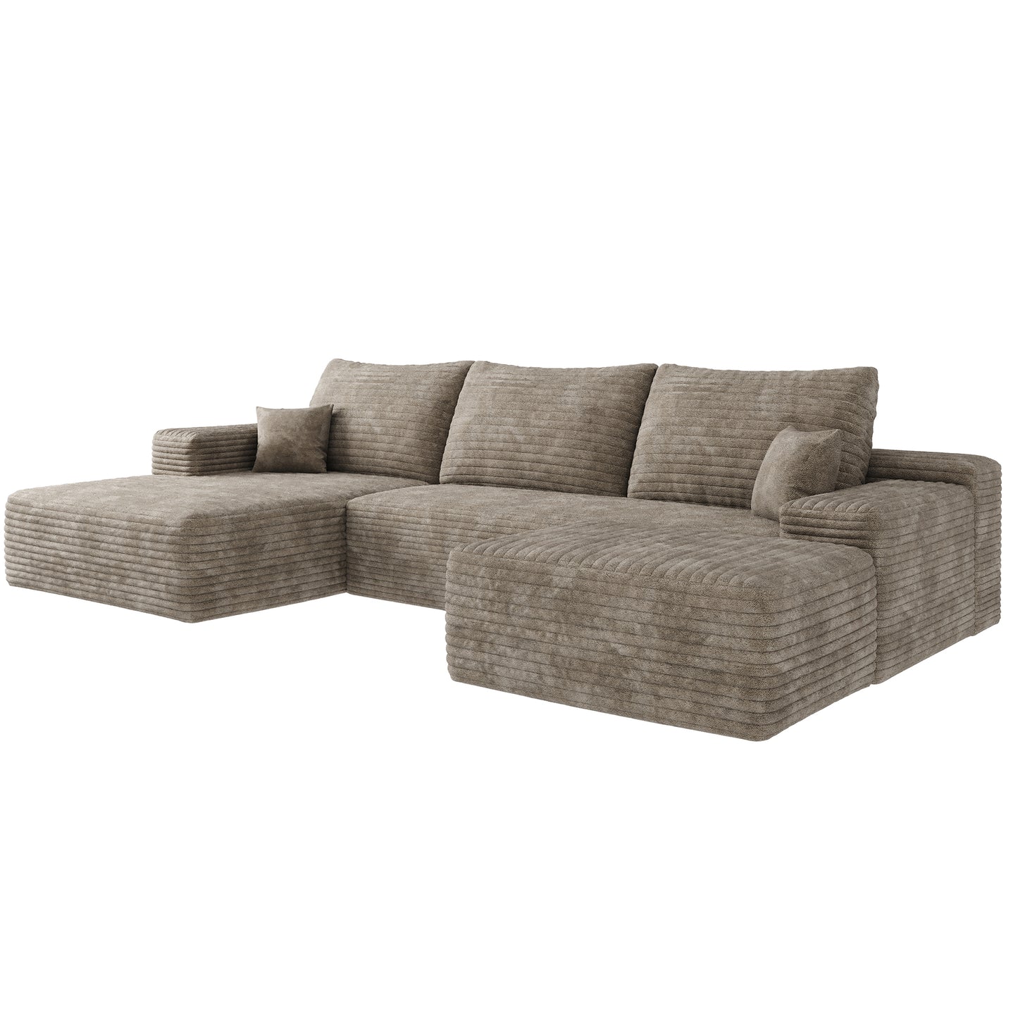 107 Cloud Sectional Sofa With 1 Ottoman,Modern Minimalist Upholstered Couches,Comfort U Shaped Sofa For Living Room,Deep Seat Corner Couch,No Assembly Required,Camel Plush Corduroy Fabric