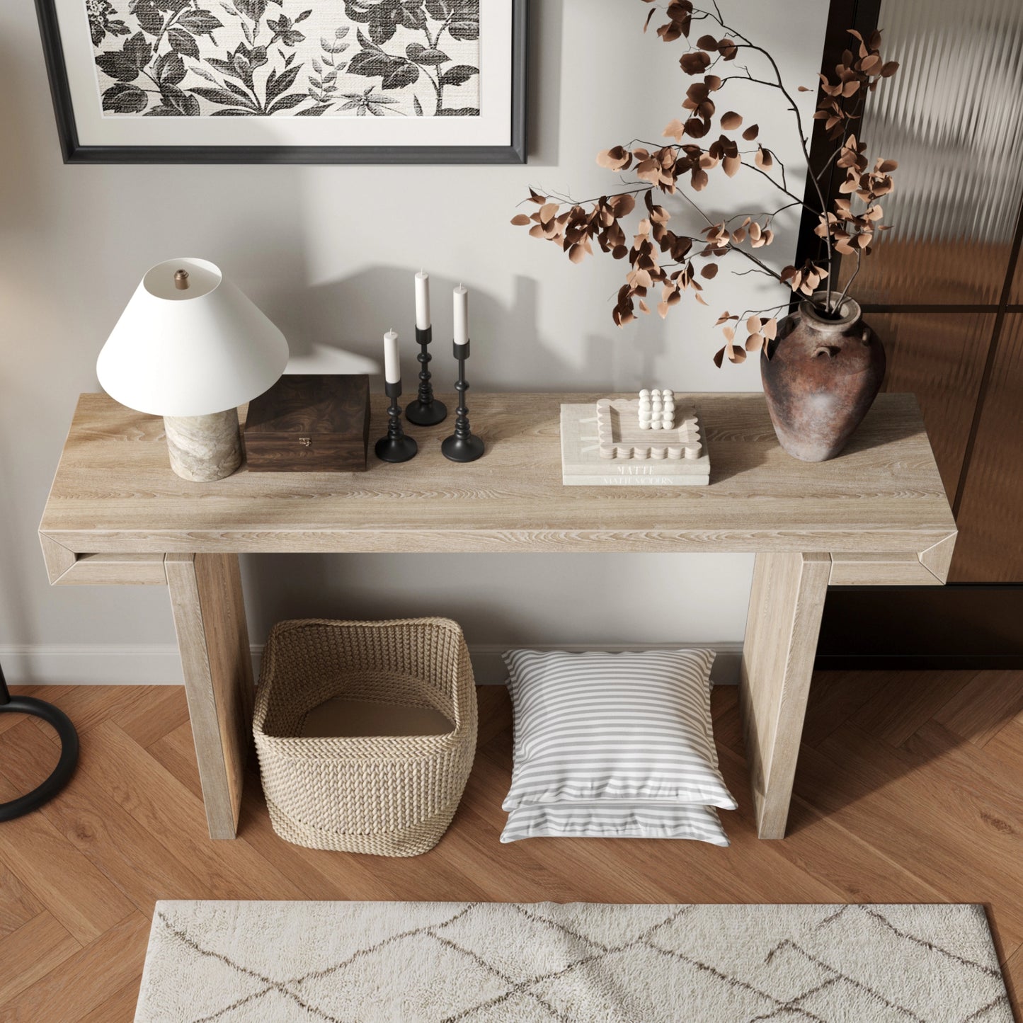 60inches Rustic Farmhouse Console Table , Distressed Wood Finish Entryway Sofa Side Table For Living Room, Hallway,Natural Wood