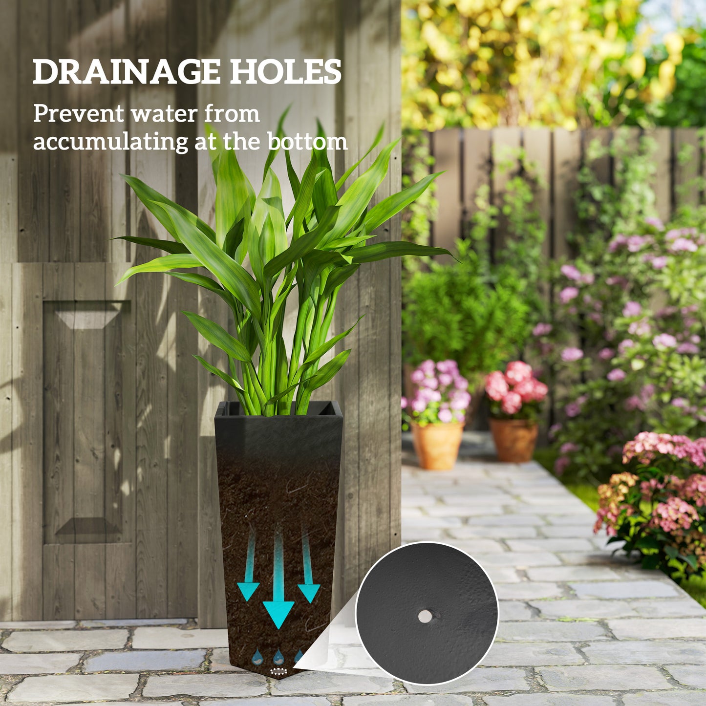 Indoor Outdoor Planters Set Of 3 MgO Tall Planters Stackable Flower Pots With Drainage Holes For Garden, Balcony, Black