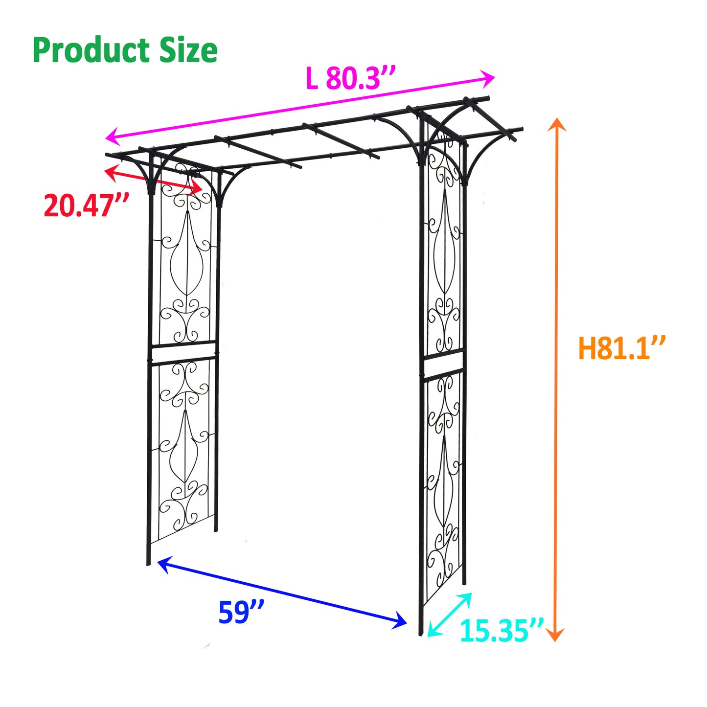 Metal Garden Arch L80.3 X W20.47 X H81.1 Climbing Plants Support Rose Arch Outdoor Black