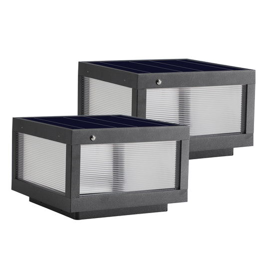 12 Black Solar Powered LED Post Cap Light, Modern Outdoor LED Fence Light For Pathways, Decks, And Patios 1-Pack