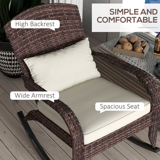 Adirondack Chair, Outdoor Wicker Rocking Chair With High Back, Seat Cushion, And Pillow For Porch, Balcony, Cream White