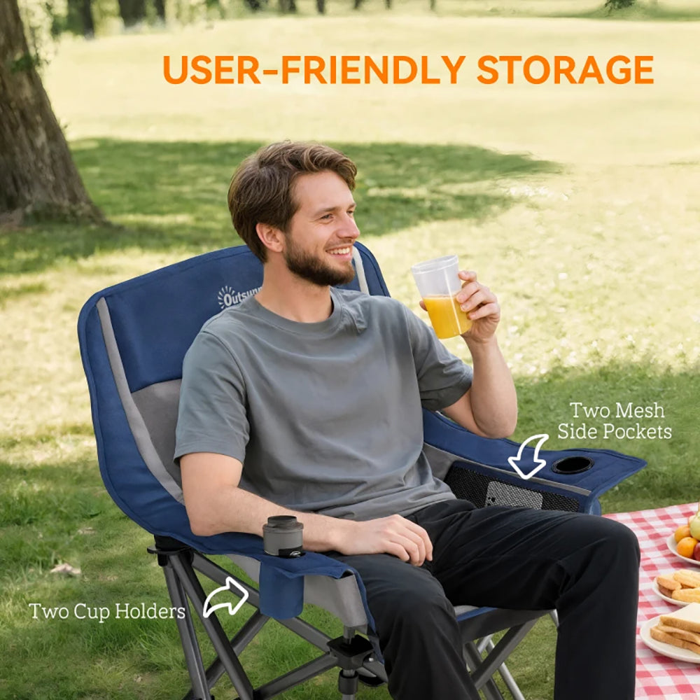 Camping Chair Tear-resistant Oxford Fabric For Adults Robust Metal, Portable Folding Camping Chair With Side Pockets, Cup Holders, Carry Bag