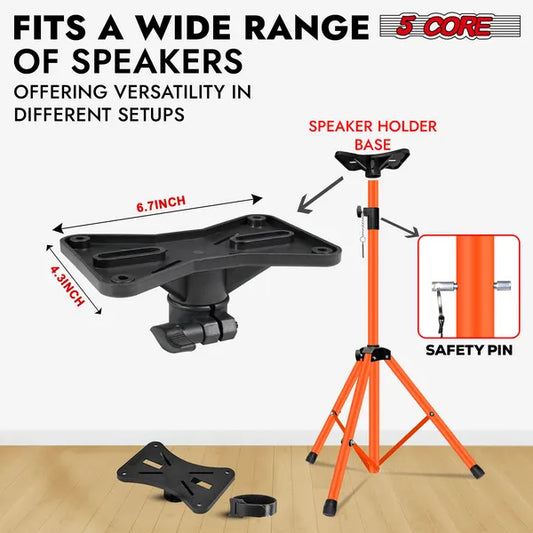 5 Core Speaker Stand Tripod Floor Heavy Duty Adjustable Up To 72 Inch DJ Studio Monitor Stands Pole Mount - SS HD ORG WOB