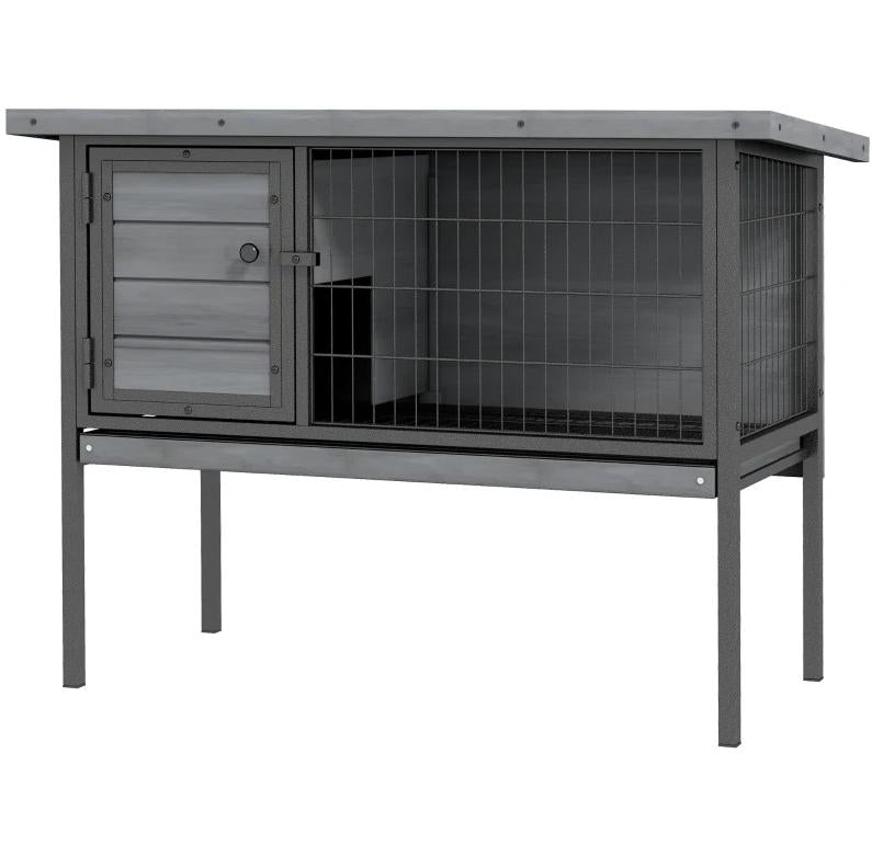 Wooden Rabbit Hutch Elevated With No Leak Tray, Gray