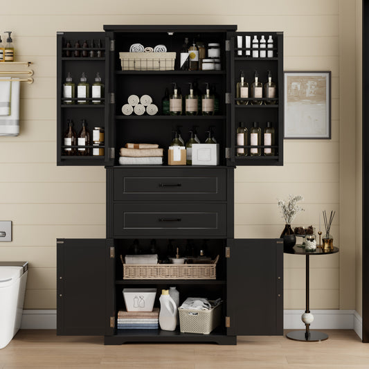 Video Storage Cabinet With Multi-Functional Storage Space, Doors With Storage Shelves, 2 Drawers, Adjustable Shelf, Black Same Sku N759P293426B