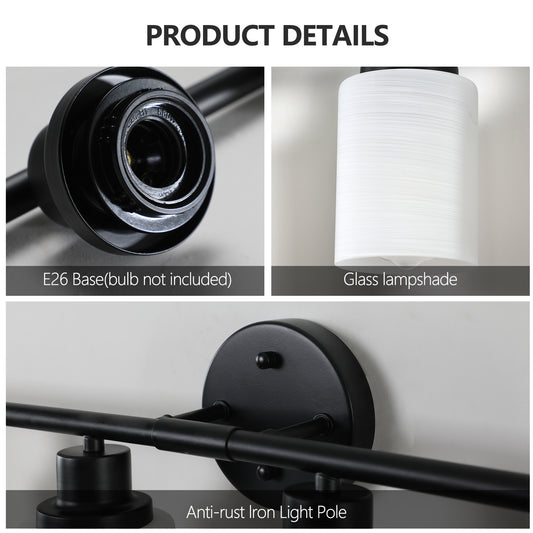 52 Modern 8-Light Vanity Bathroom Mirror Light, Frosted White Glass With Black Iron Frame, Contemporary Wall Sconce For Bedroom, Bathroom, And Dressing Room Bulb Not Included