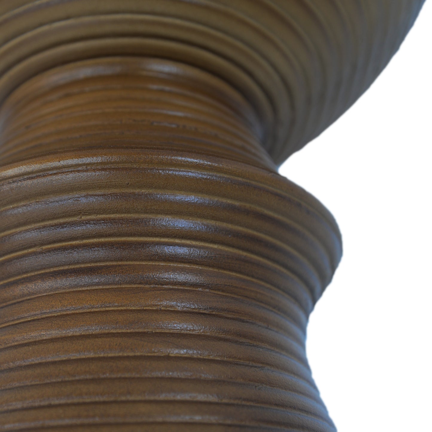 16 Ribbed Brown Concrete Outdoor Side Table With Hourglass Design -Weather-Resistant Accent For Patio, Garden, Or Balcony