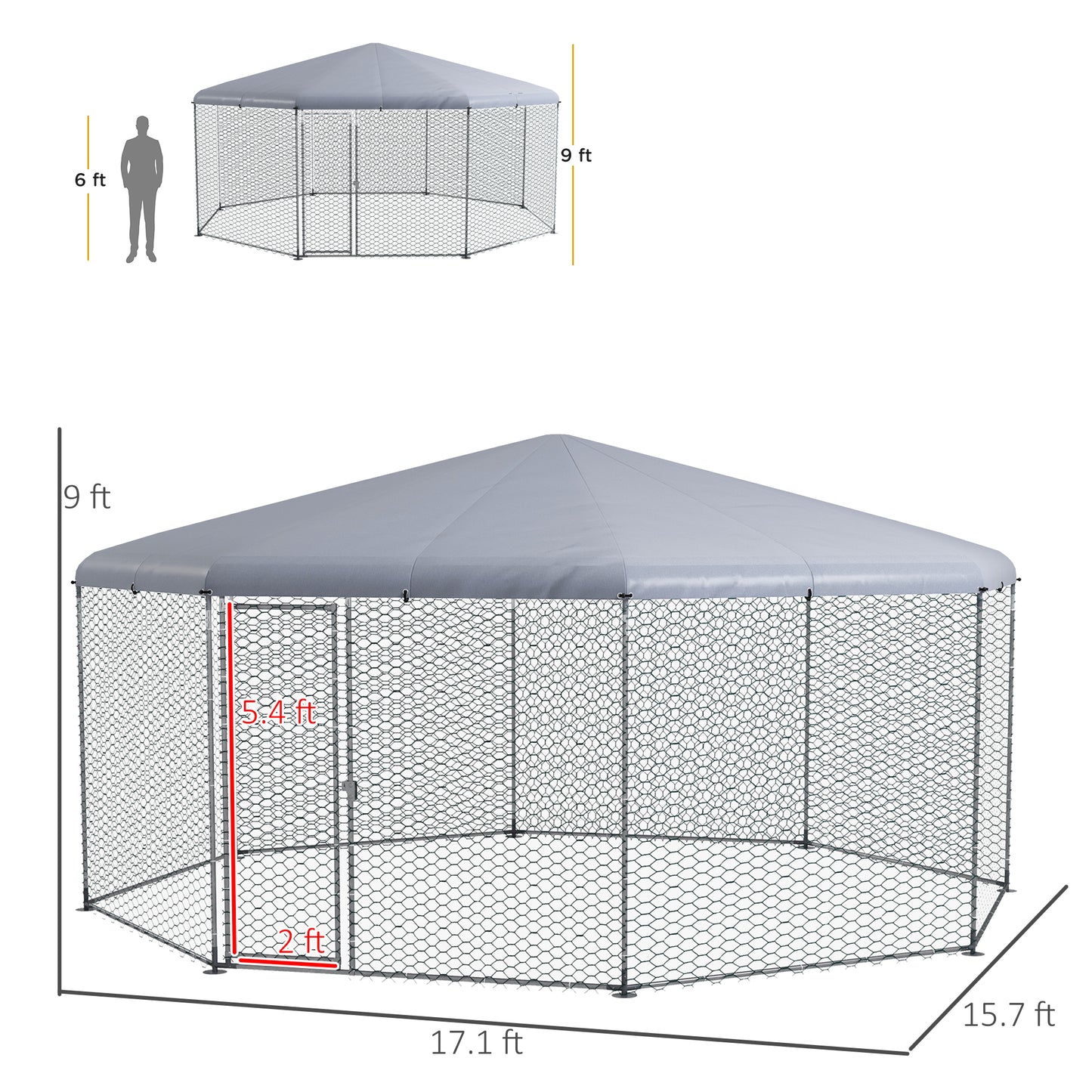 PawHut Large Metal Chicken Coop Chicken Run For Chicken, Ducks And Rabbits With Waterproof And Anti-UV Cover, Walk-in Poultry Cage Hen House For Outdoor And Yard Farm Use, 17' X 15.7' X 9'