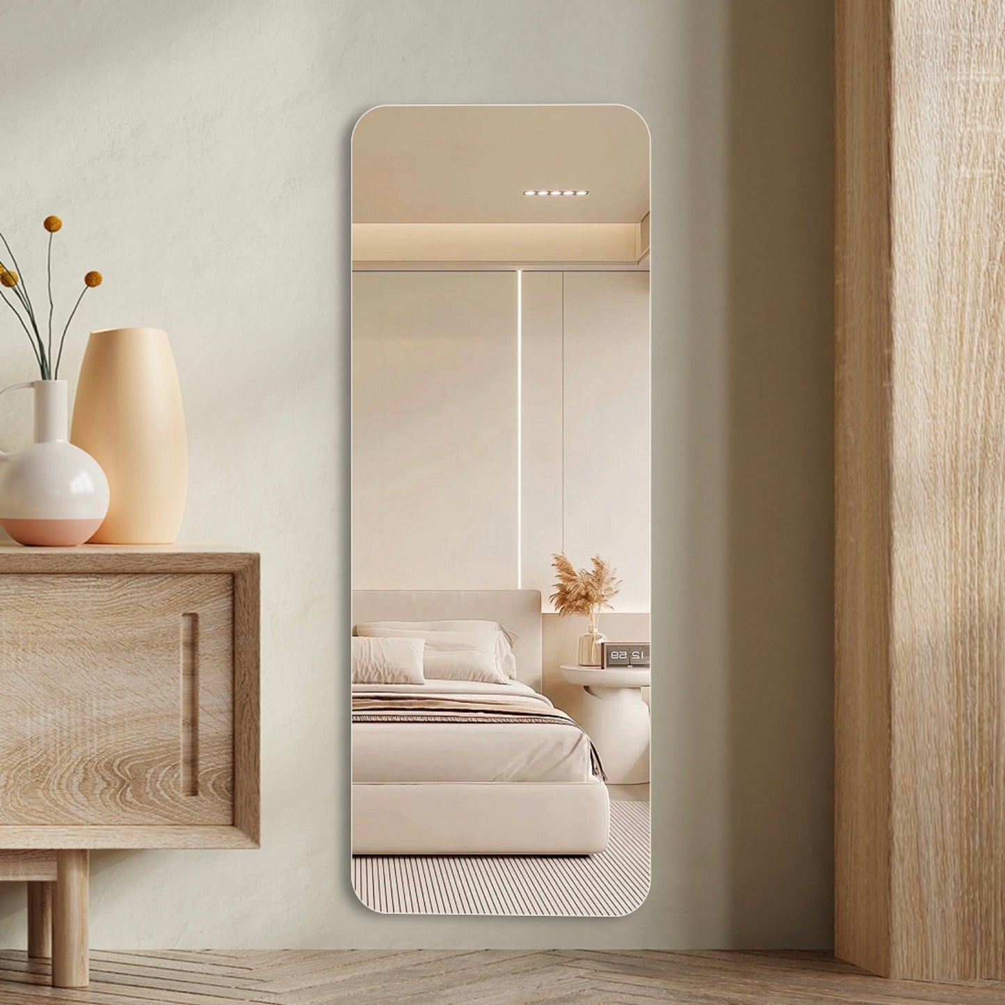 56X15inch Wall-mounted Round-angle Dressing Mirror High-quality 5mm Silver Mirror Explosion-proof Glass