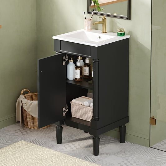 18 French Style Bathroom Cabinet With Storage, Small Space Solution With Ceramic Sink, Adjustable Shelf, Soft-Closing Hinges