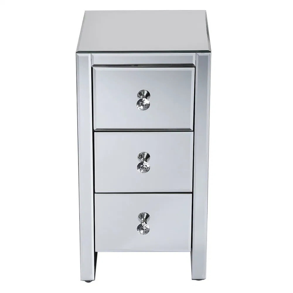 Mirrored Glass Bedside Table With Three Drawers Size S