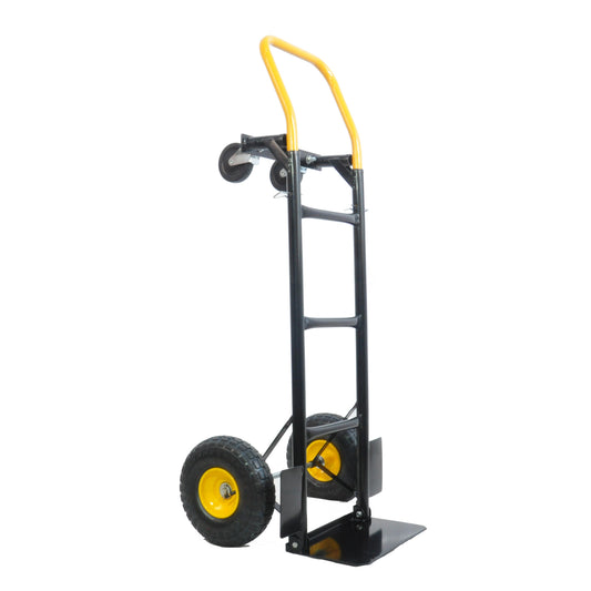 HT1006BK-YL Hand Truck Dual Purpose 2 Wheel Dolly Cart And 4 Wheel Push Cart With Swivel Wheels 330 Lbs Capacity Heavy Duty Platform Cart For Moving Warehouse Garden Grocery