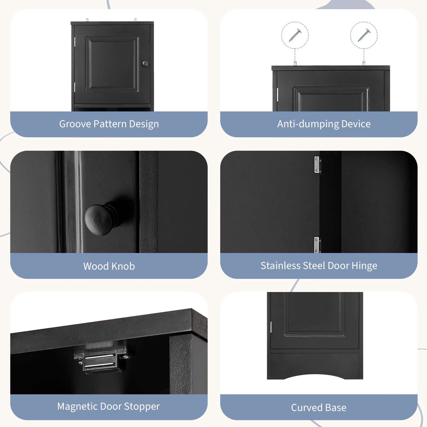 Multi-Functional Corner Cabinet Tall Bathroom Storage Cabinet With Two Doors And Adjustable Shelves, Open Shelf, Black
